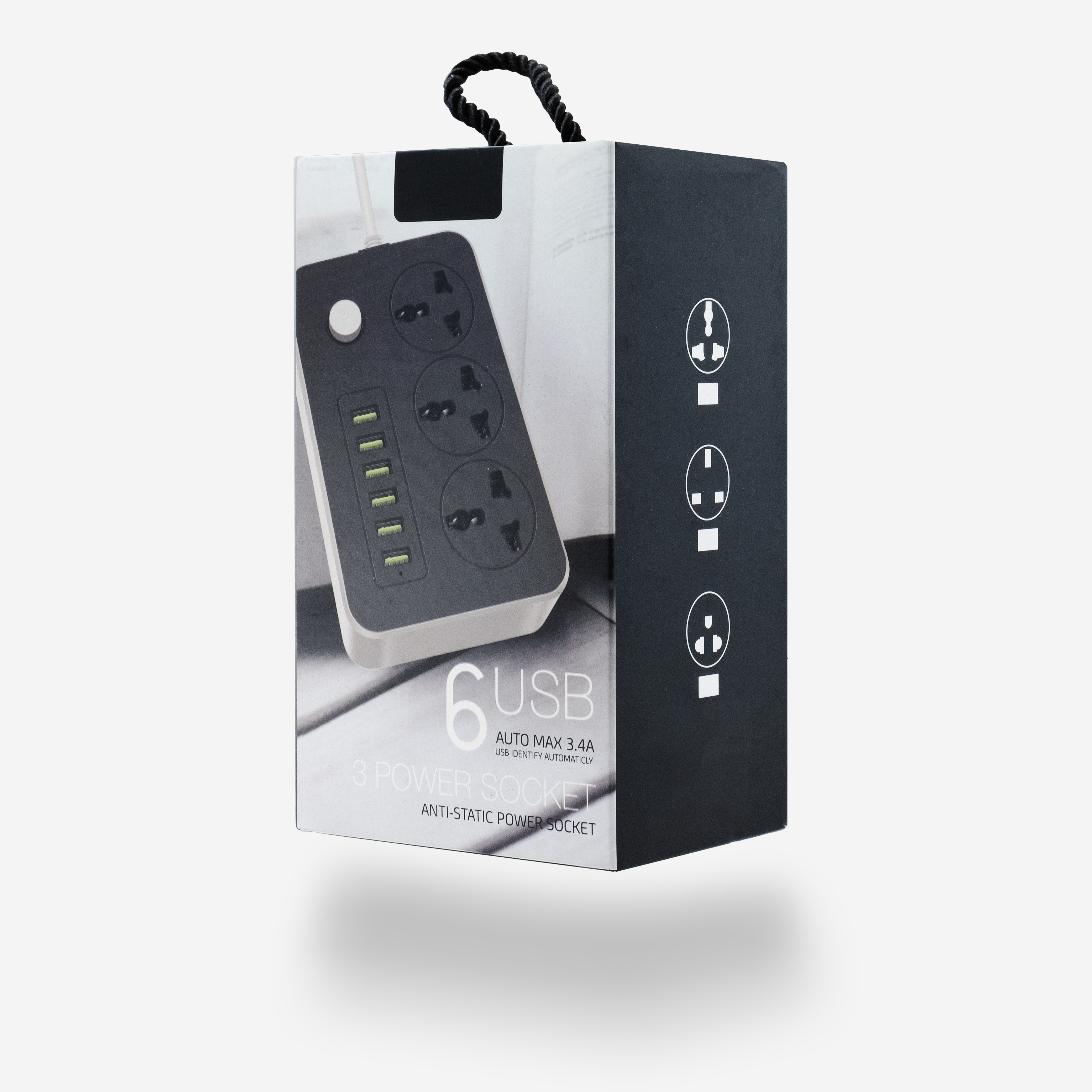 سيار 2 متر 13 أمبير*3  جوكر مع 6 مخرج USB للشحن